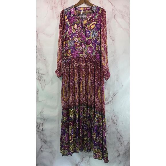 Anthropologie Dress Womens Medium Purple Floral Maxi Nikole Sheer Boho Button - Picture 1 of 15